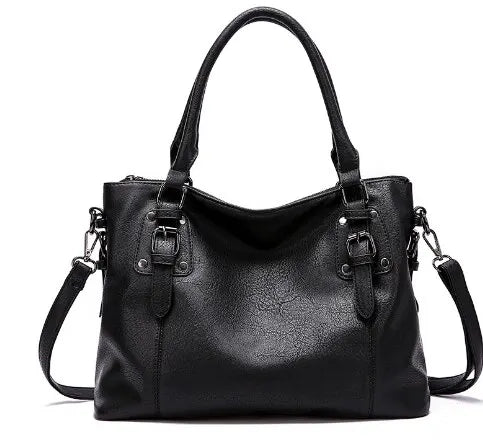 Tote Bag in Faux Leather with Buckle Hardware Trim