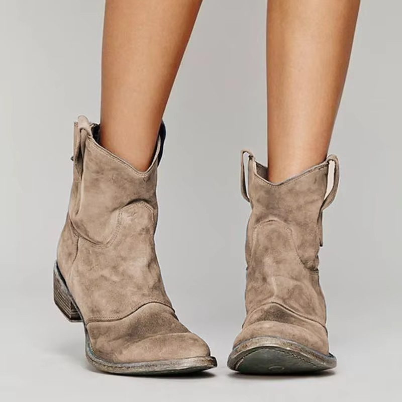 Women's Suede Pull-On Ankle Boots with Low Heel
