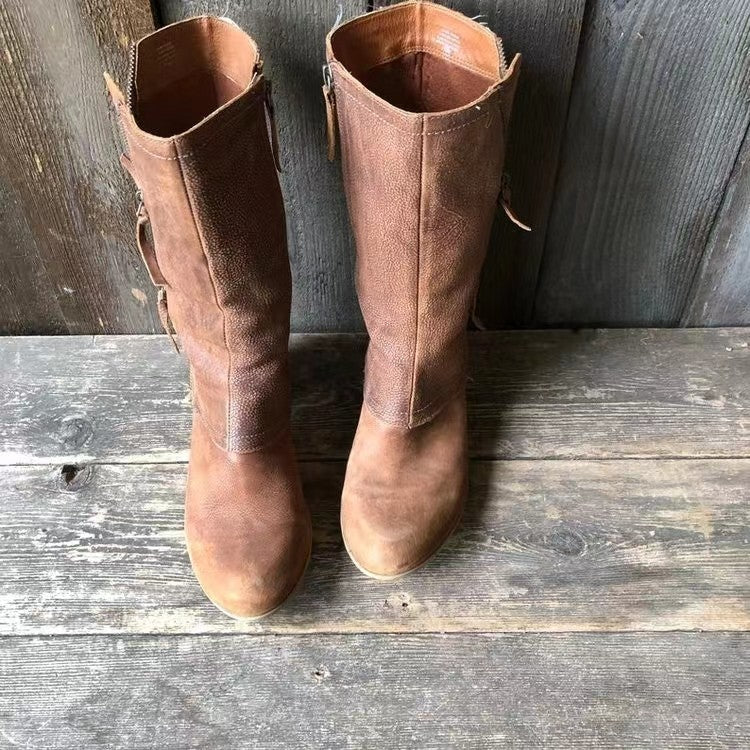 Bottes western vintage pour femmes, mi-mollet
