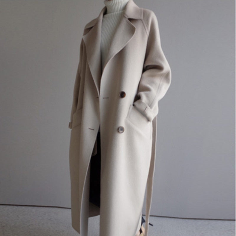 Manteau long ceinturé croisé pour femme