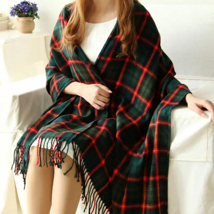 Women's Oversized Plaid Fringe Scarf