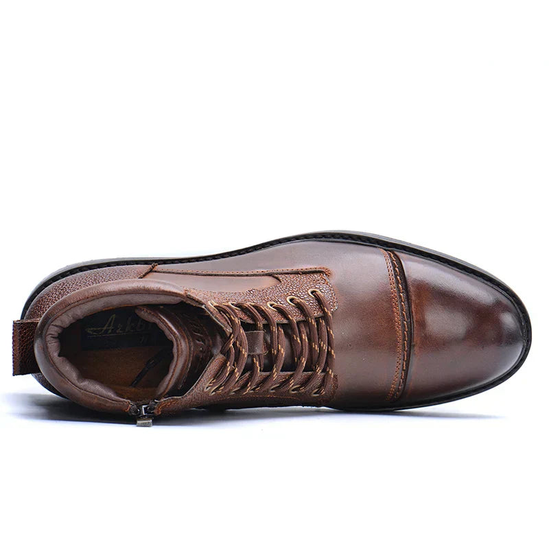 Leather Ankle Boots with Side Zip and Cap Toe