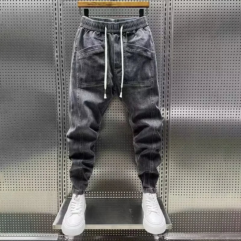 Joggers cargo en denim pour homme à cordon de serrage