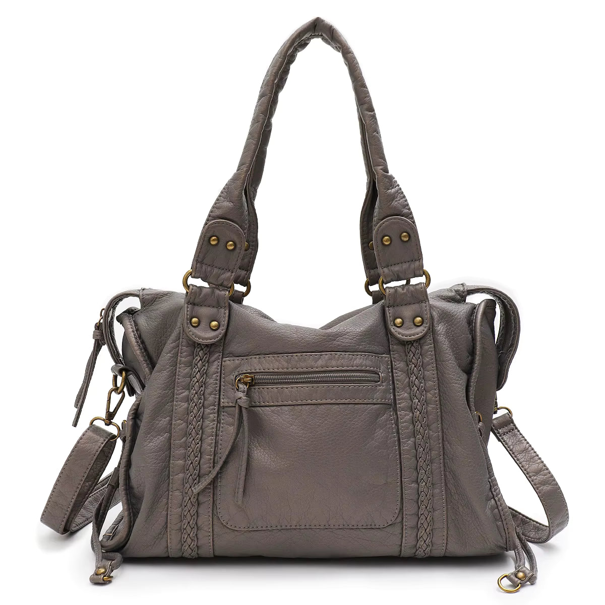 Shoulder Bag in Faux Leather with Top Handles and Crossbody Strap