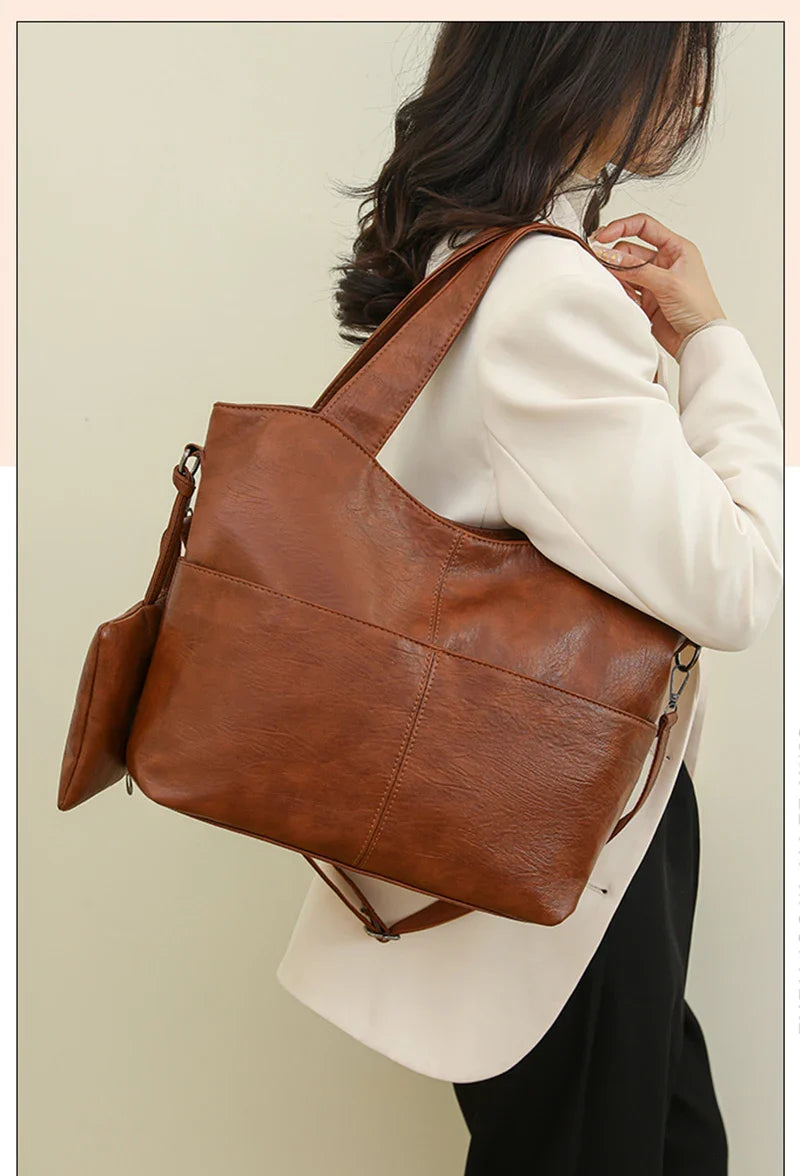 Tote Bag in Faux Leather with Detachable Zip Pouch