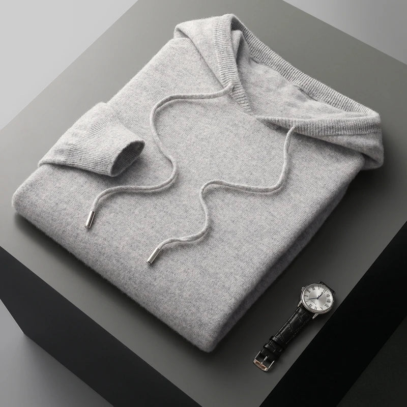 Men's Knitted Hoodie | Relaxed Pullover Jumper