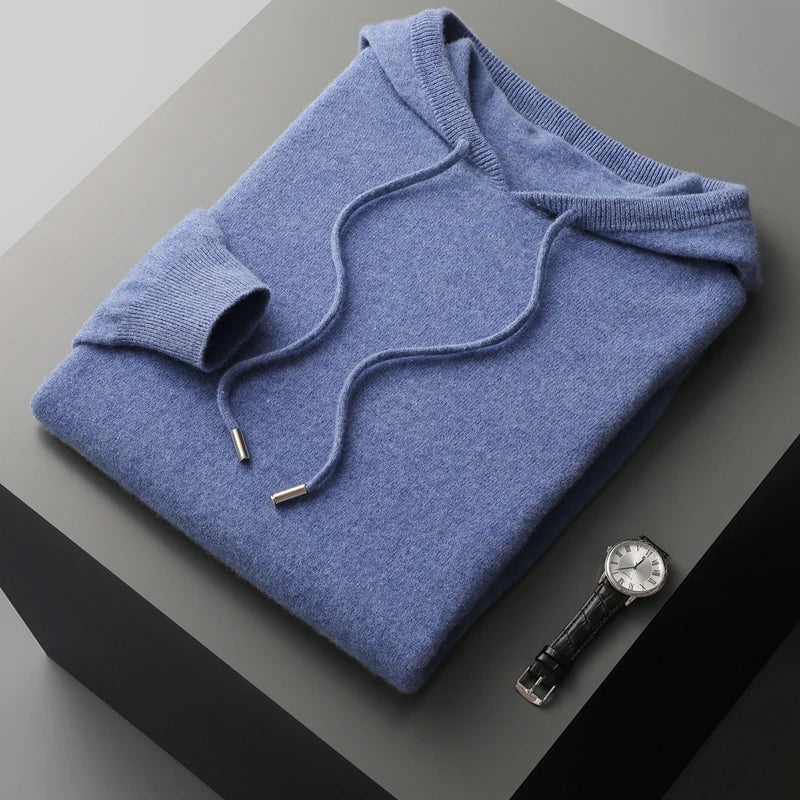 Men's Knitted Hoodie | Relaxed Pullover Jumper