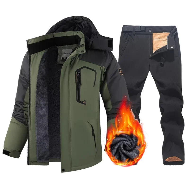 Men's Hooded Winter Jacket and Trousers Set | Fleece Lined