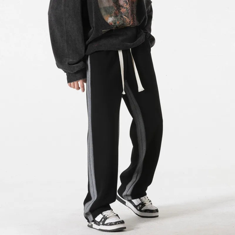 Pantalon homme décontracté à jambes larges avec bandes latérales