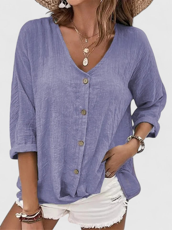 Women's V-Neck Blouse | Relaxed Fit Button-Down Shirt