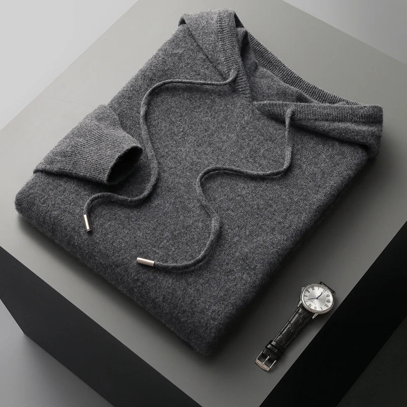 Men's Knitted Hoodie | Relaxed Pullover Jumper