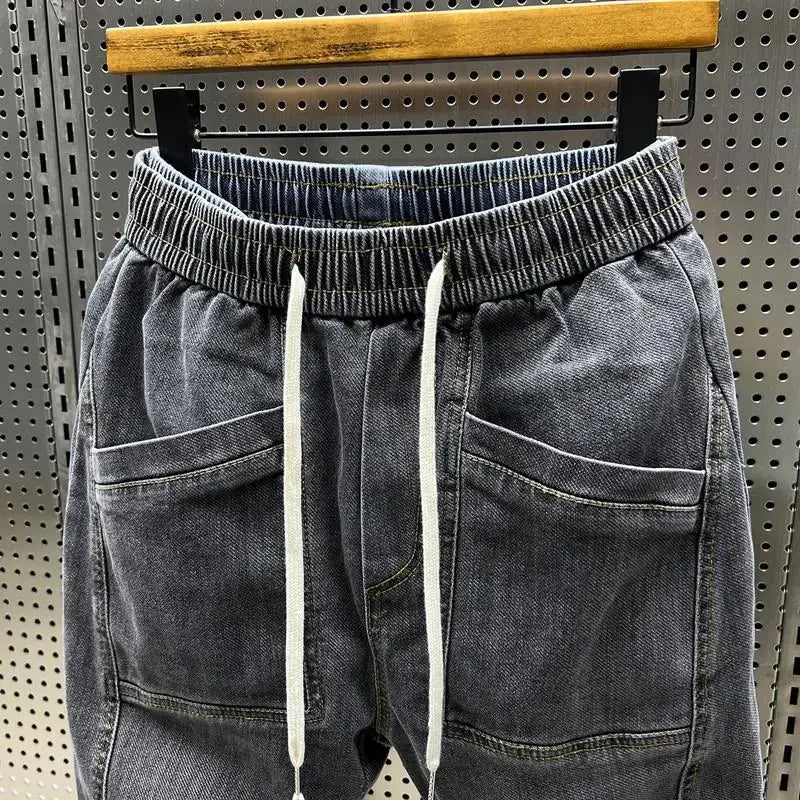 Joggers cargo en denim pour homme à cordon de serrage