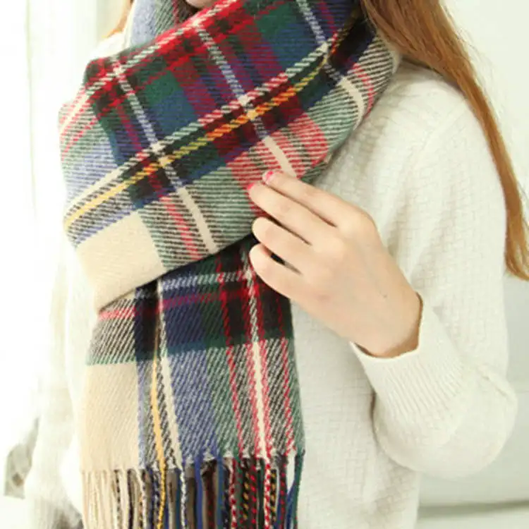 Women's Oversized Plaid Fringe Scarf