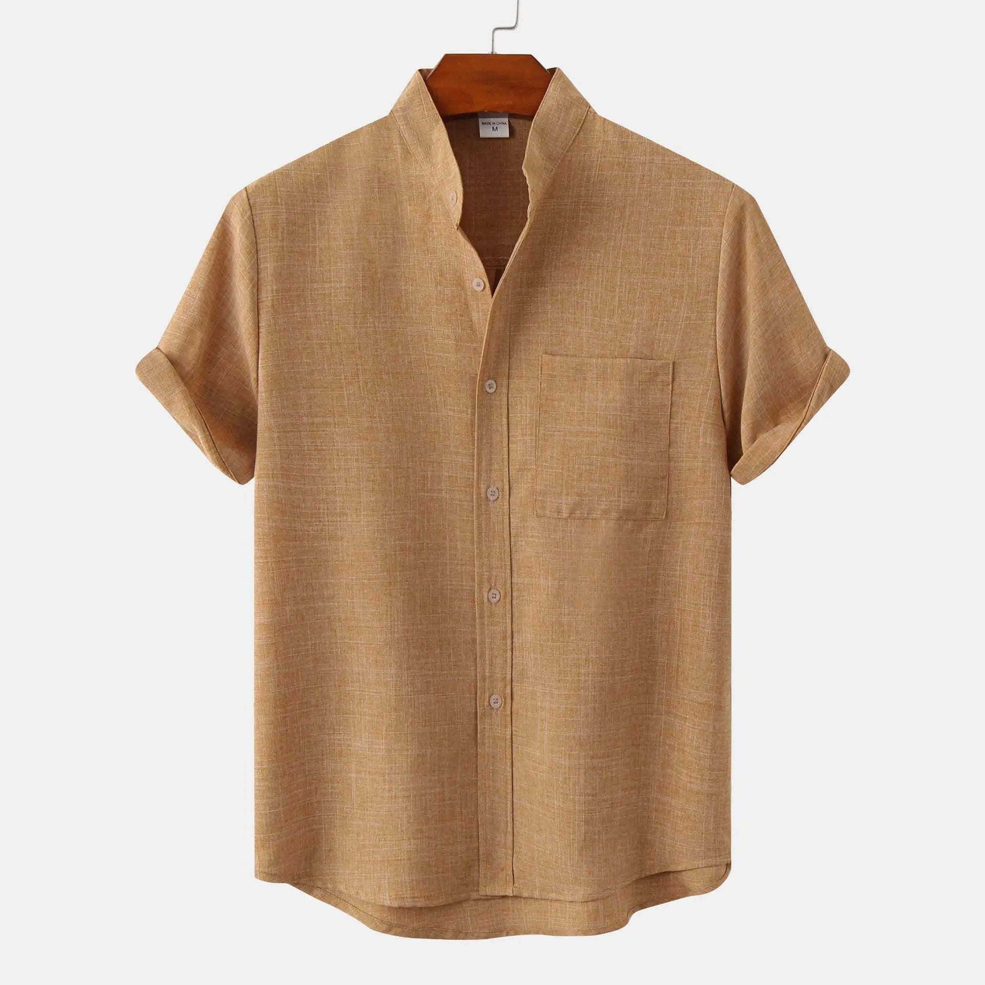 Men’s Textured Short Sleeve Grandad Collar Shirt