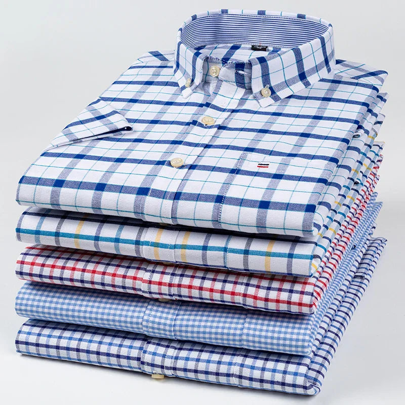 Men's Short Sleeve Checked Shirt with Chest Pocket