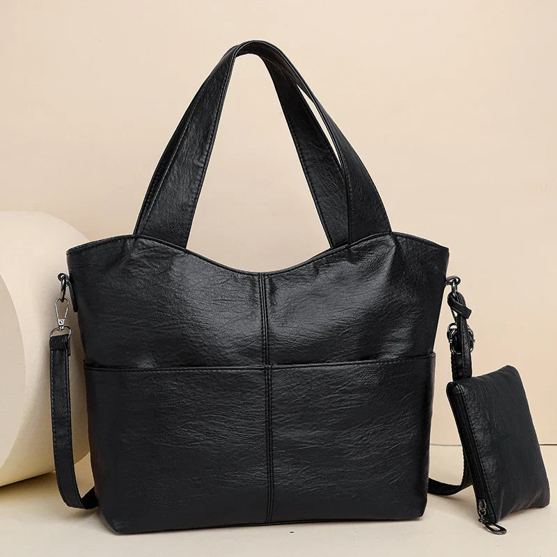 Tote Bag in Faux Leather with Detachable Zip Pouch