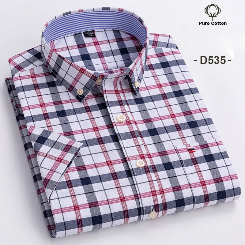 Men's Short Sleeve Checked Shirt with Chest Pocket