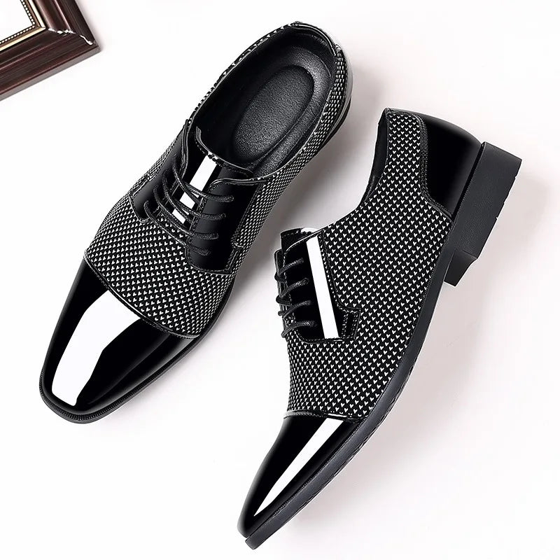 Patent Cap-Toe Oxford Shoes with Textured Upper