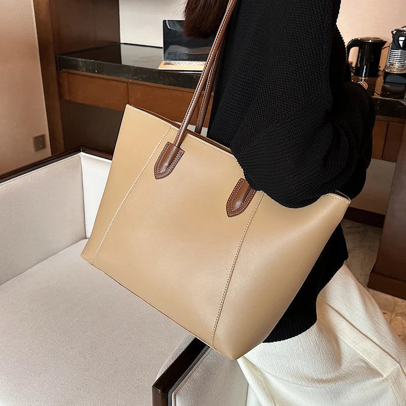 Tote Bag in Faux Leather with Braided Top Handles
