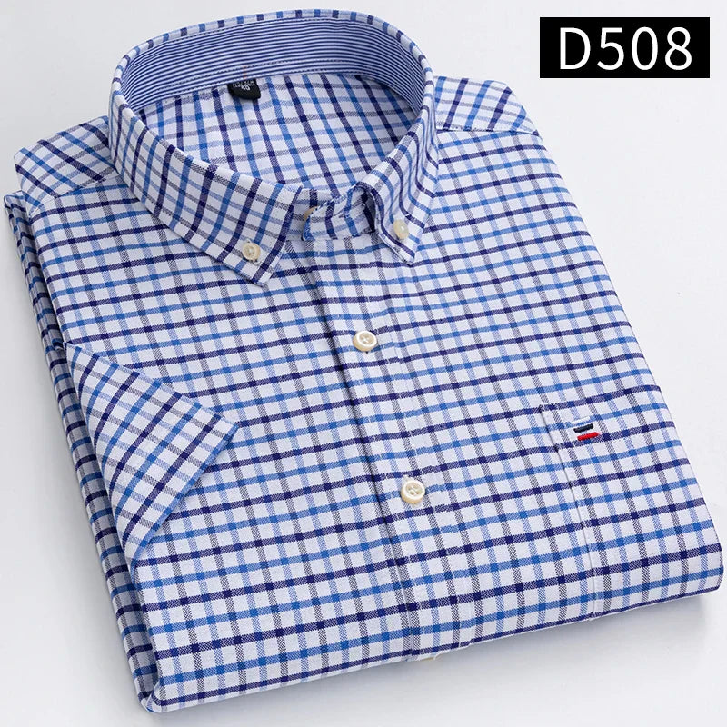 Men's Short Sleeve Checked Shirt with Chest Pocket