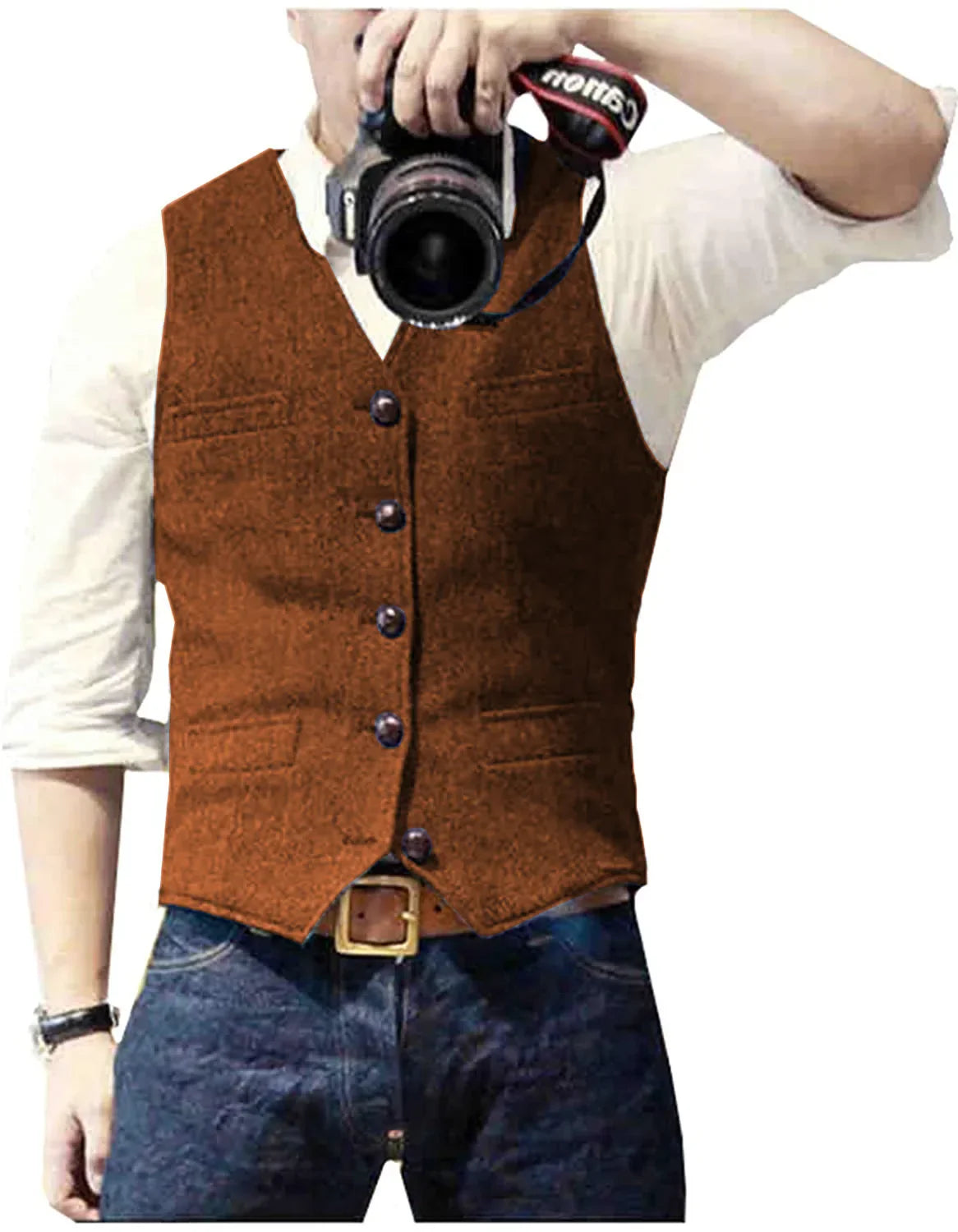 Gilet boutonné pour homme à col en V