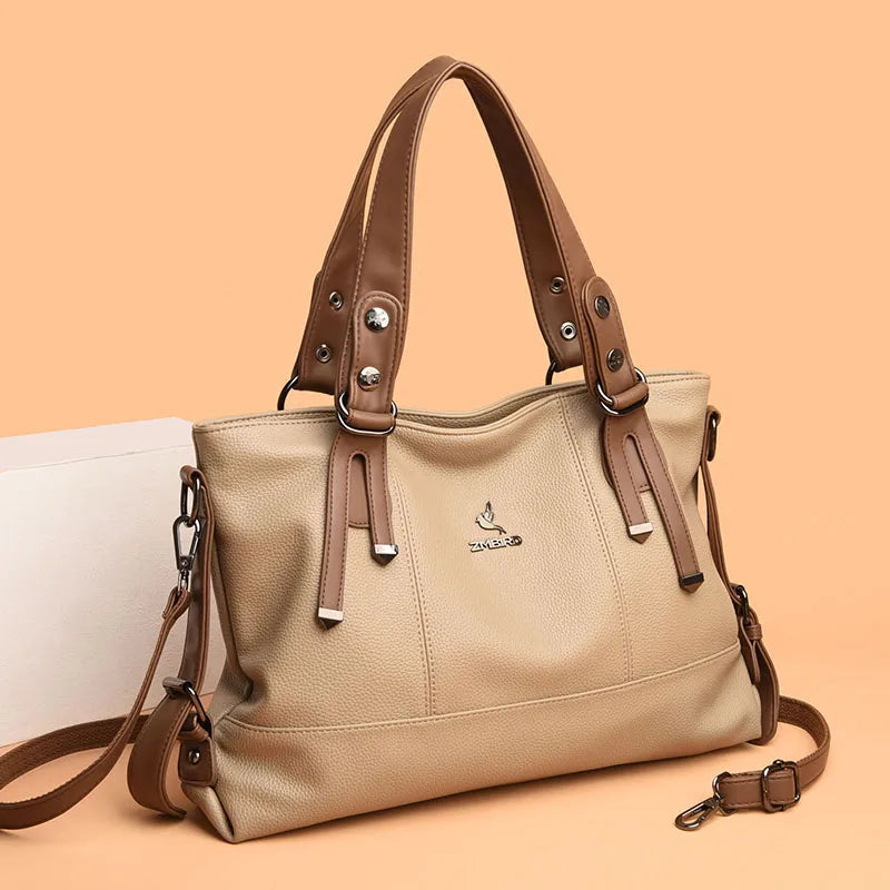 Structured Leather Handbag with Twin Top Handles