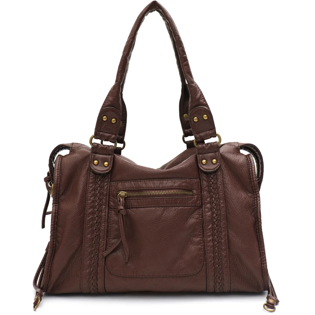 Shoulder Bag in Faux Leather with Top Handles and Crossbody Strap