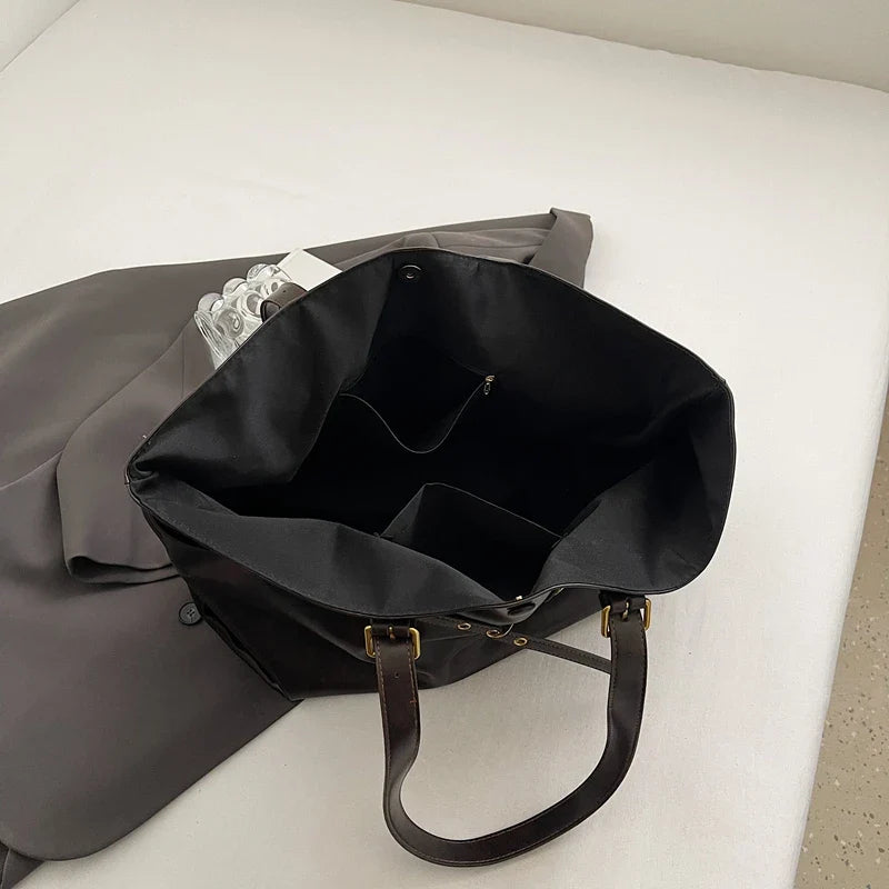 Tote Bag in Faux Leather with Crossed Buckle Strap Detail