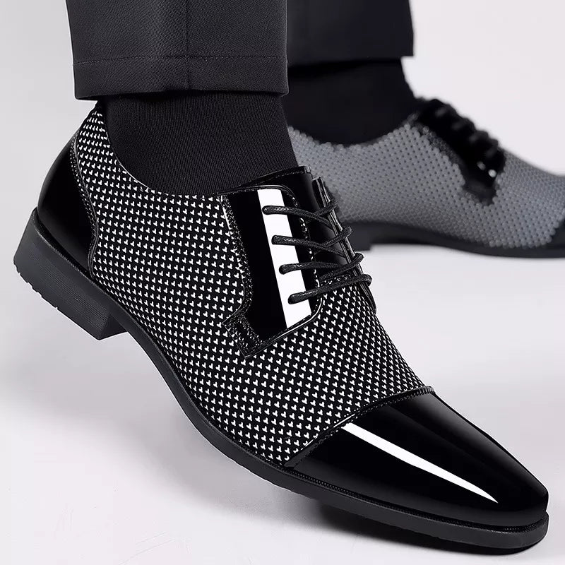 Patent Cap-Toe Oxford Shoes with Textured Upper