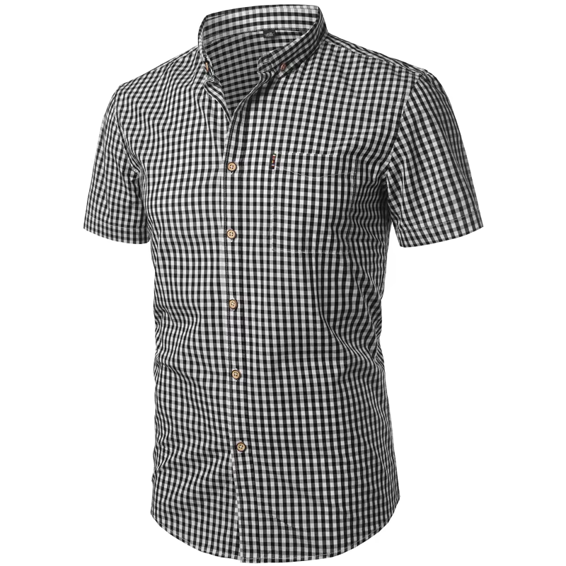 Men's Gingham Short Sleeve Shirt with Chest Pocket