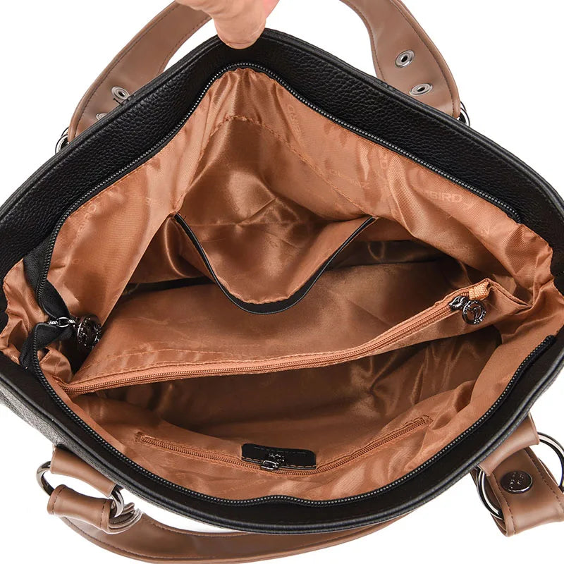 Structured Leather Handbag with Twin Top Handles