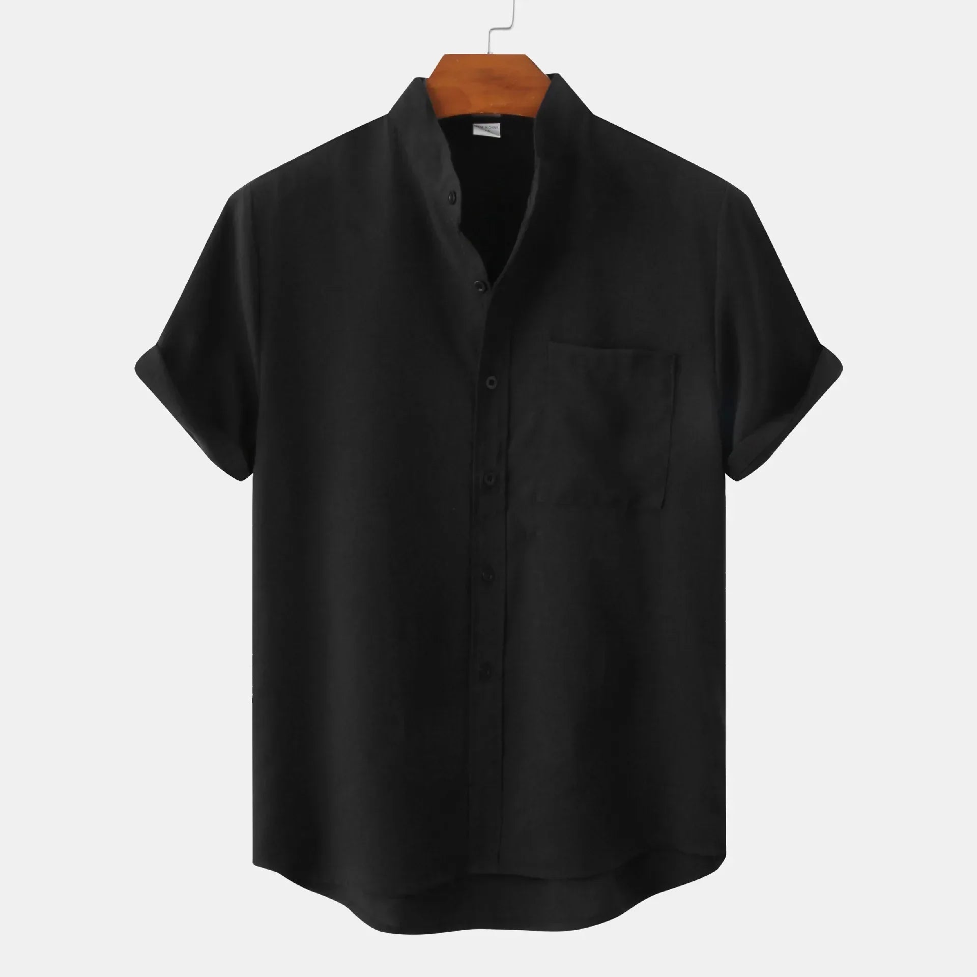 Men’s Textured Short Sleeve Grandad Collar Shirt