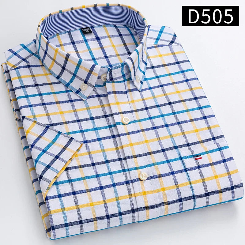 Men's Short Sleeve Checked Shirt with Chest Pocket