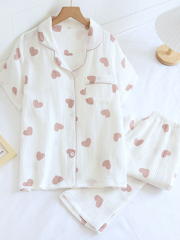 Women’s Heart Print Cotton Pyjama Set