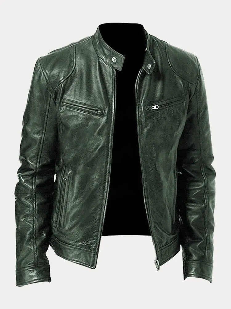 Veste de motard pour homme avec col montant et poches zippées