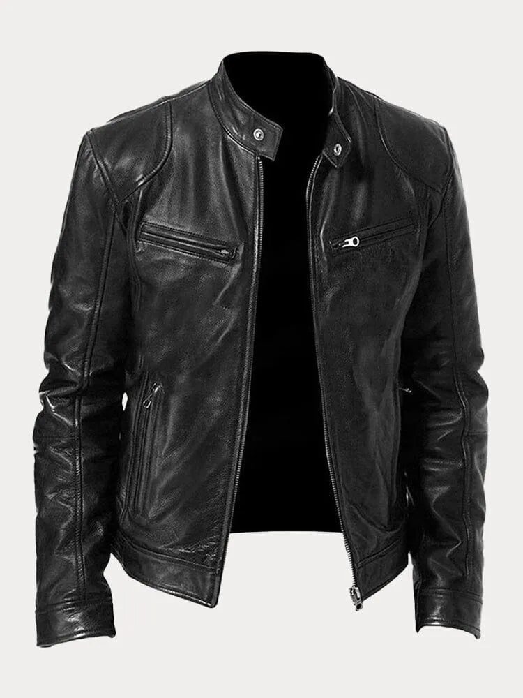 Veste de motard pour homme avec col montant et poches zippées