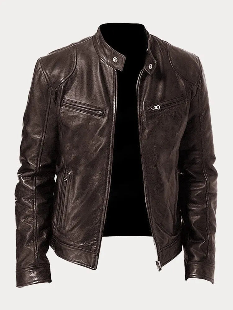 Veste de motard pour homme avec col montant et poches zippées