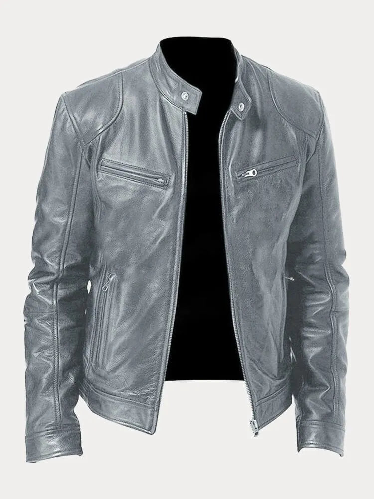 Veste de motard pour homme avec col montant et poches zippées