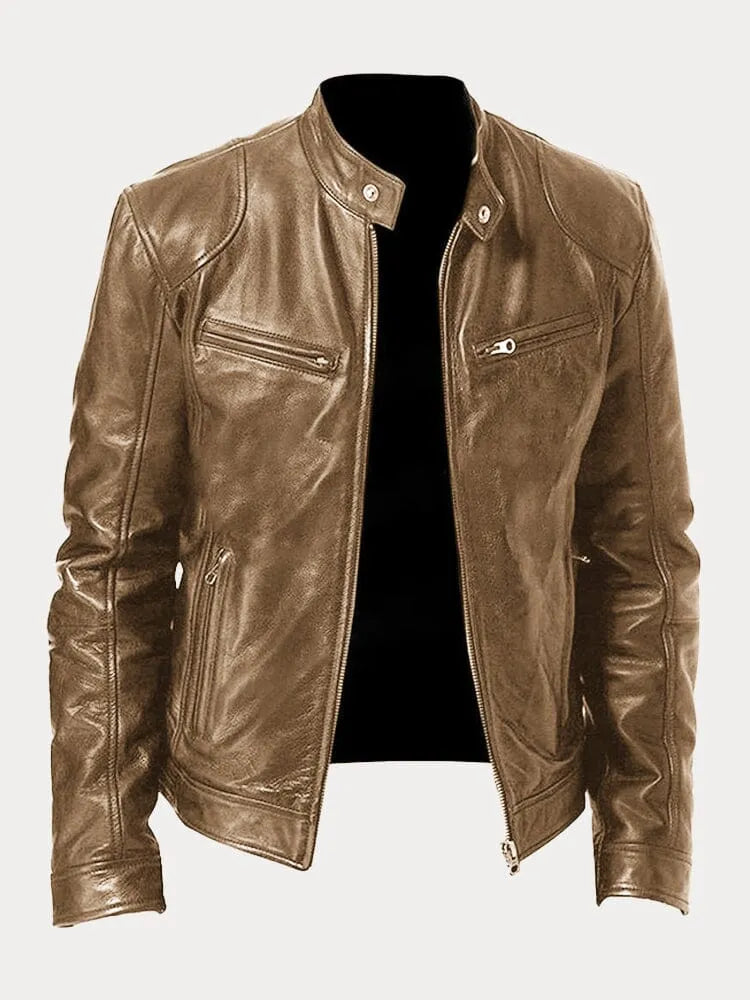 Veste de motard pour homme avec col montant et poches zippées