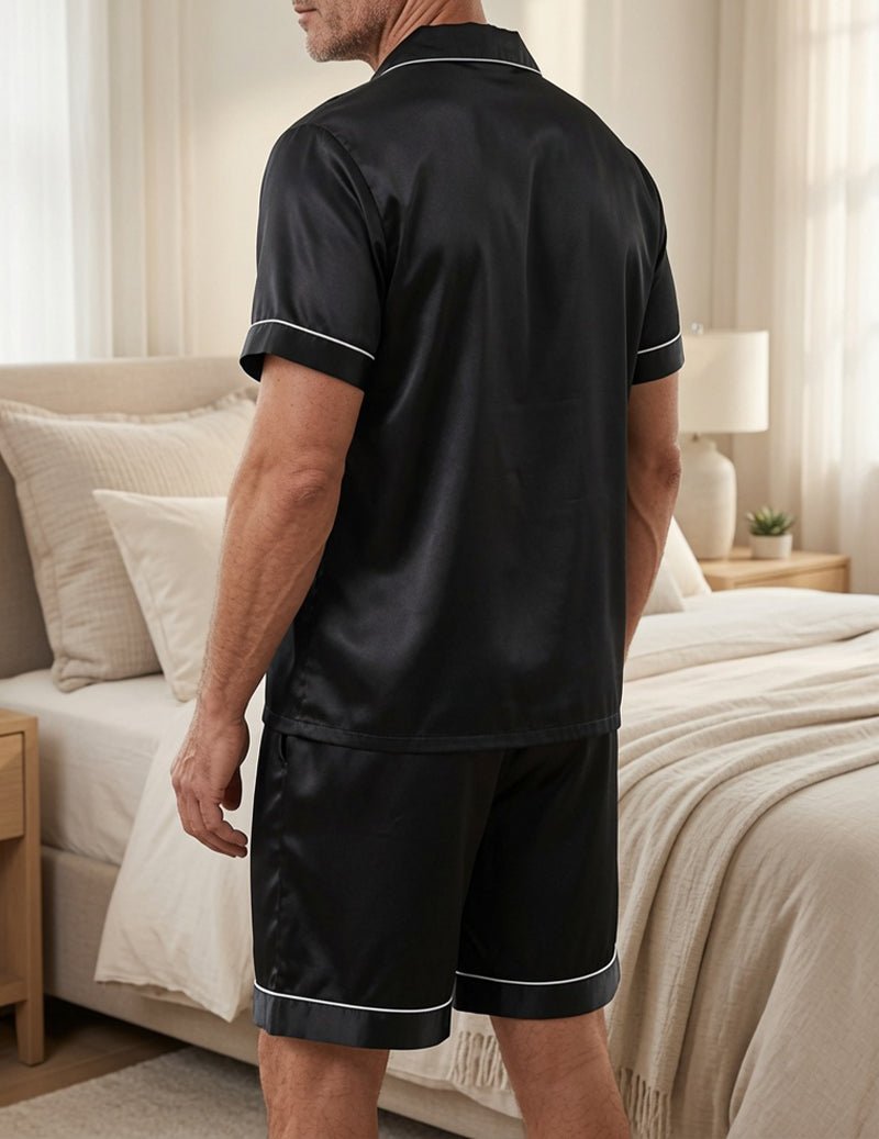 Ensemble de pyjama court pour homme en satin avec passepoil contrastant
