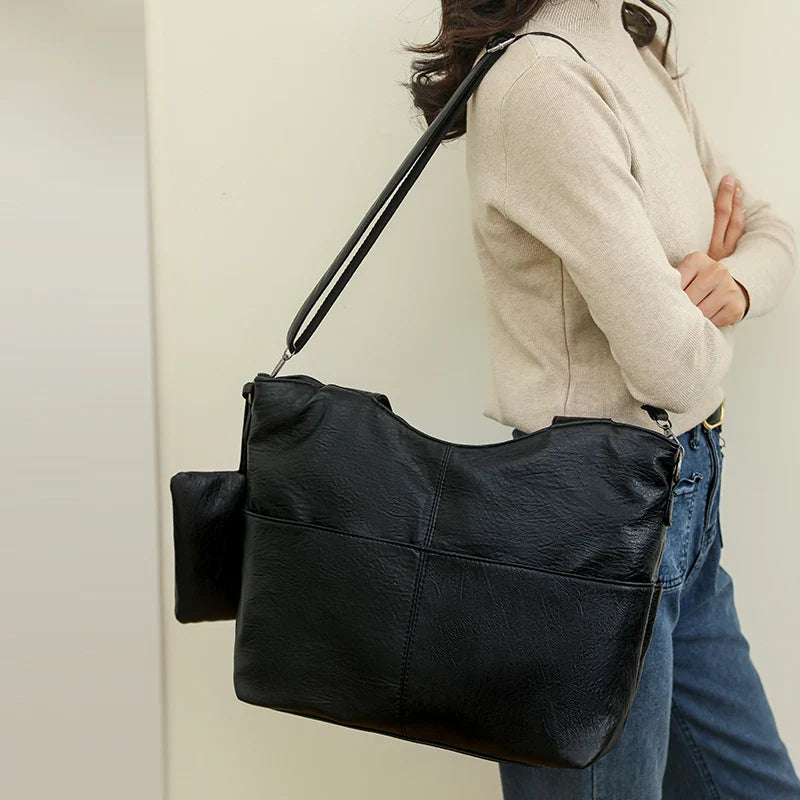 Tote Bag in Faux Leather with Detachable Zip Pouch