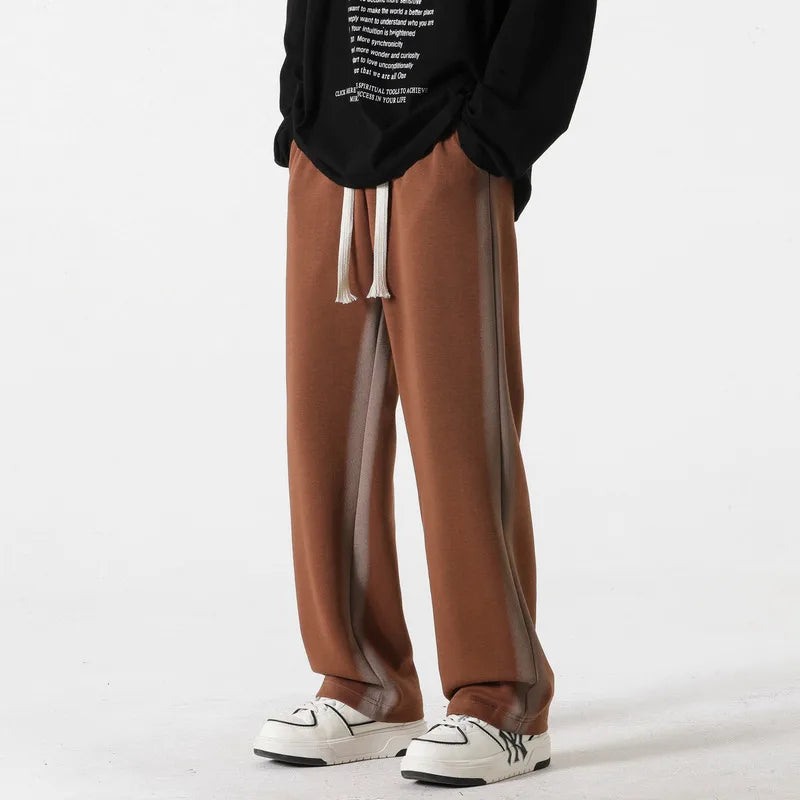 Pantalon homme décontracté à jambes larges avec bandes latérales