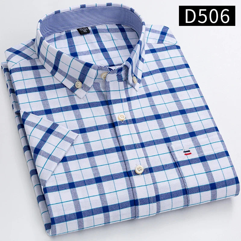 Men's Short Sleeve Checked Shirt with Chest Pocket