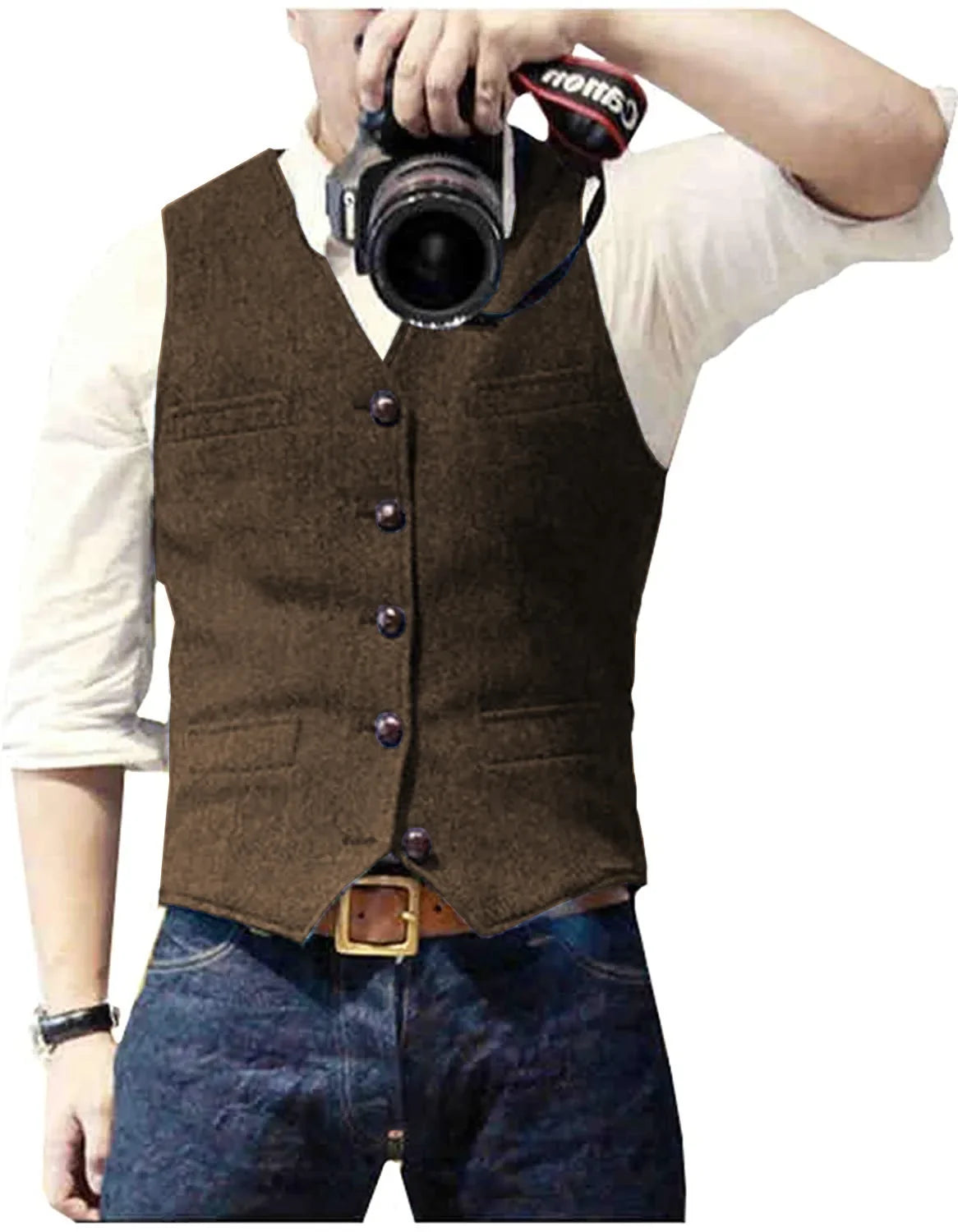 Gilet boutonné pour homme à col en V