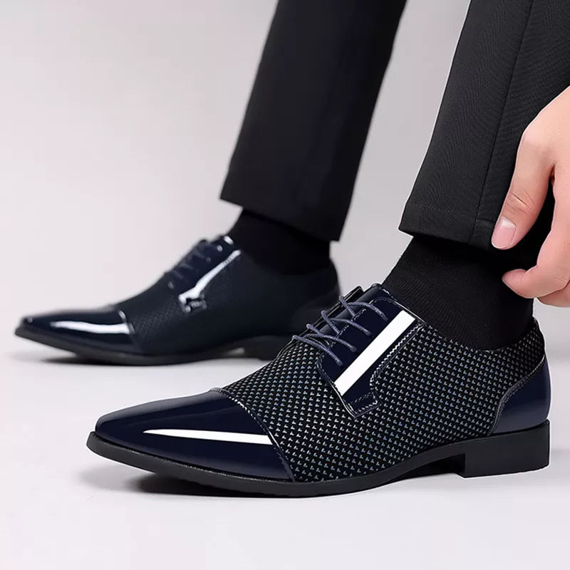 Patent Cap-Toe Oxford Shoes with Textured Upper