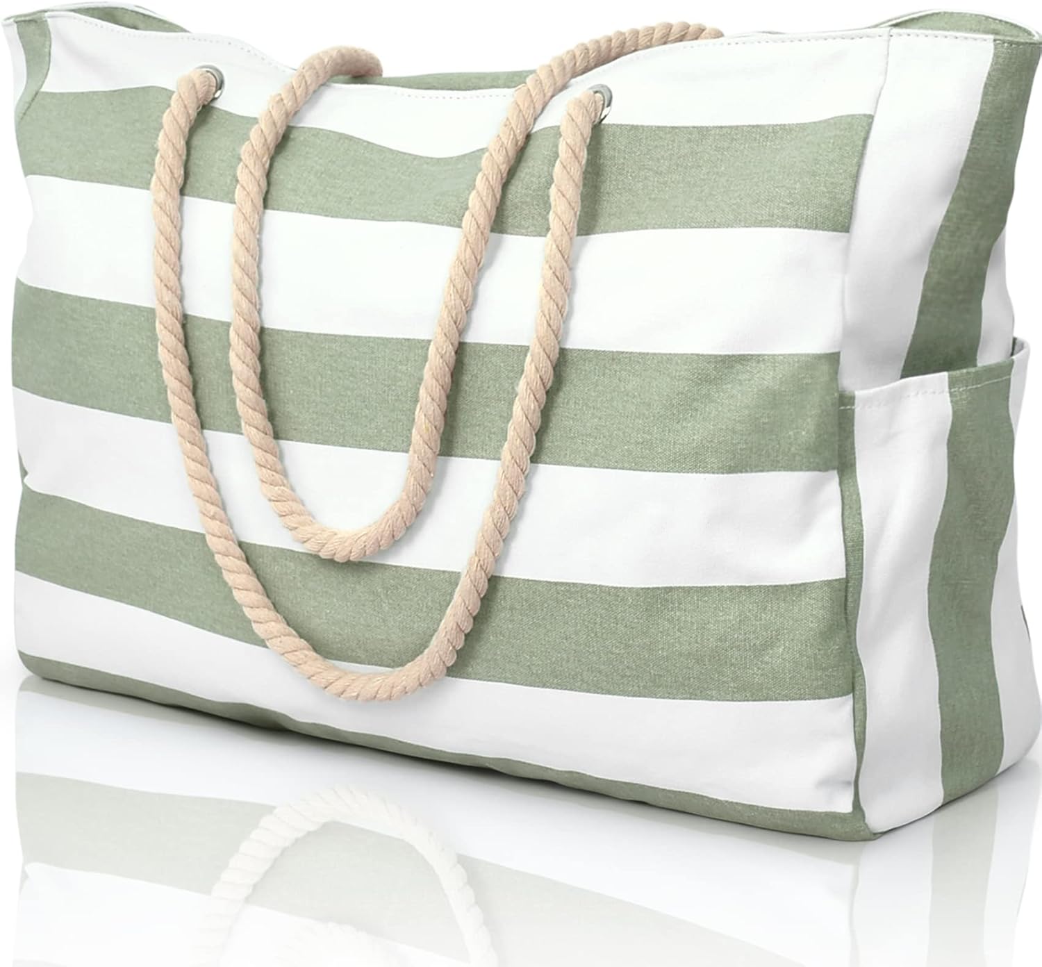 Striped Canvas Tote Bag with Rope Handles