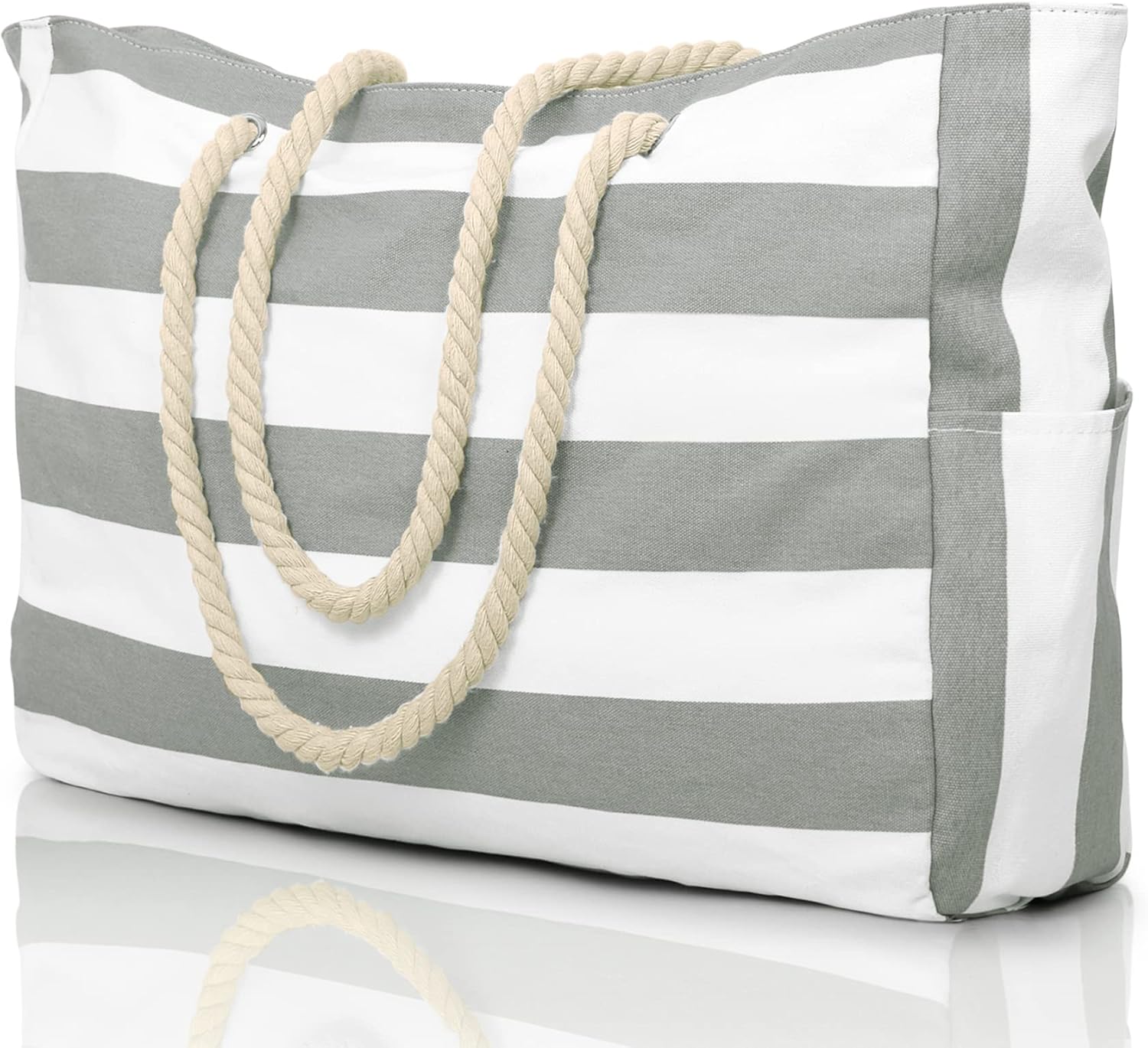 Striped Canvas Tote Bag with Rope Handles
