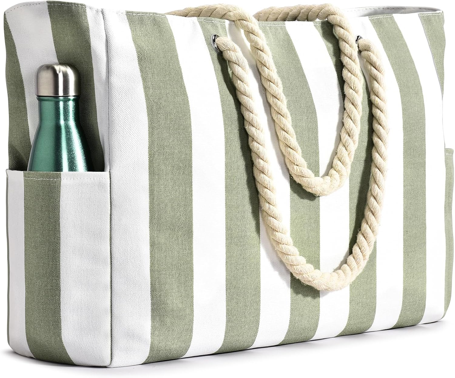 Striped Canvas Tote Bag with Rope Handles