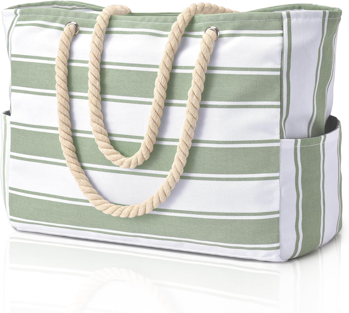 Striped Canvas Tote Bag with Rope Handles