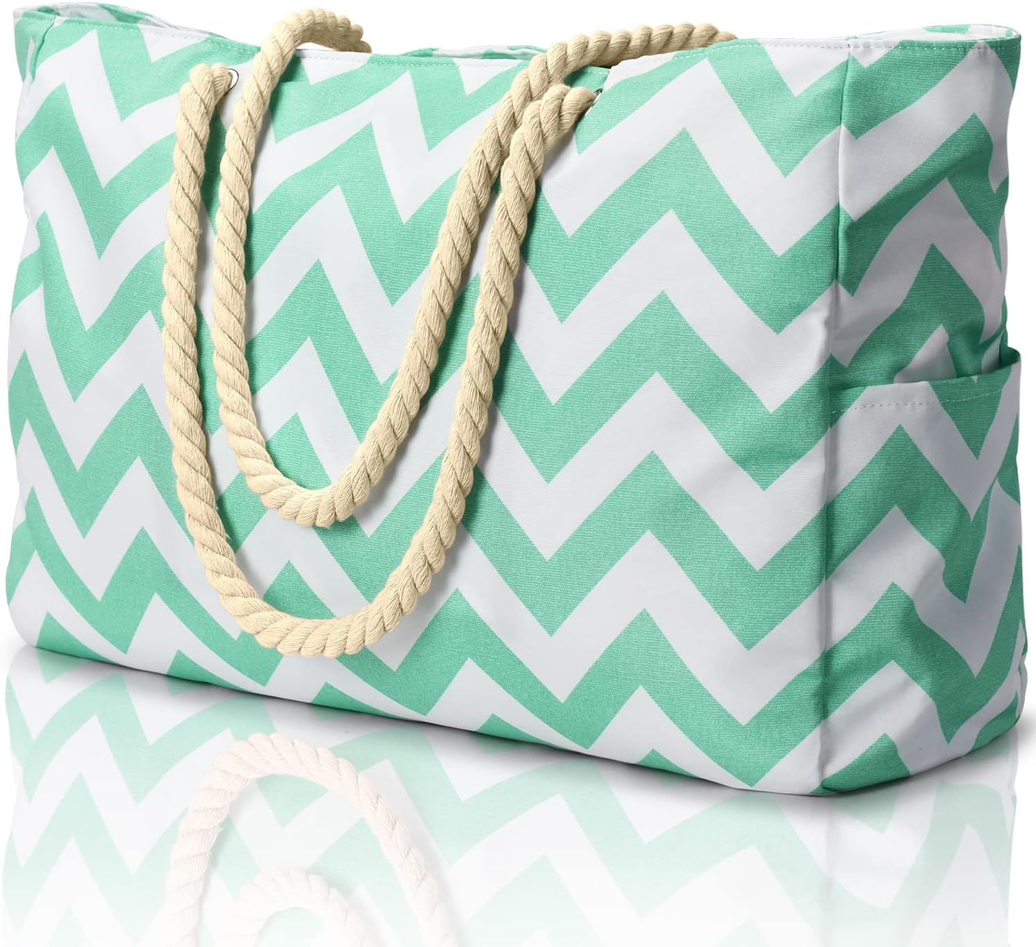Striped Canvas Tote Bag with Rope Handles